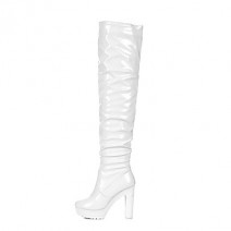 Women's Zipper Round Toe Solid Patent Leather High Heel Boots