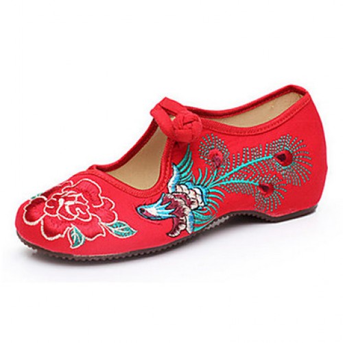 Women's Shoes Canvas Spring Summer Fall Mary Jane Comfort Flats Casual Flat Heel Buckle Flower Black Red Walking