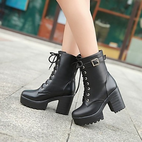 Women's Shoes Leatherette Chunky Heel Platform / Riding Boots Boots Outdoor / Office & Career / Casual